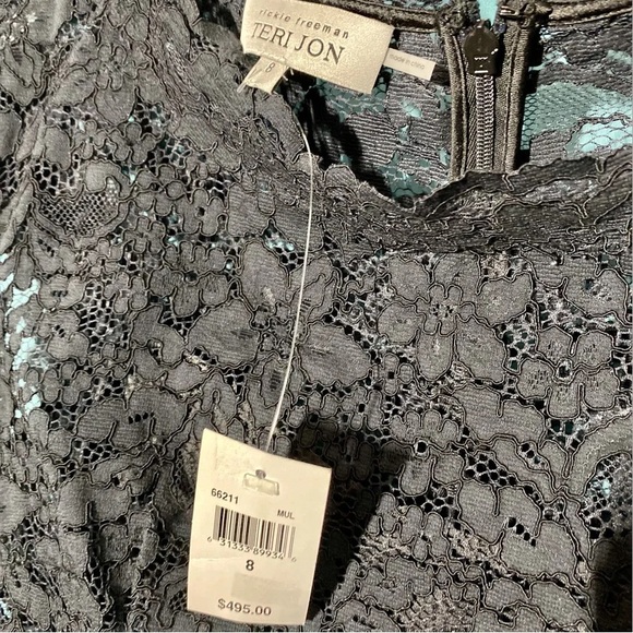 Teri Jon by Rickie Freeman Black 3D Lace Cap Sleeve Floral Print Midi Dr… - Picture 7 of 16